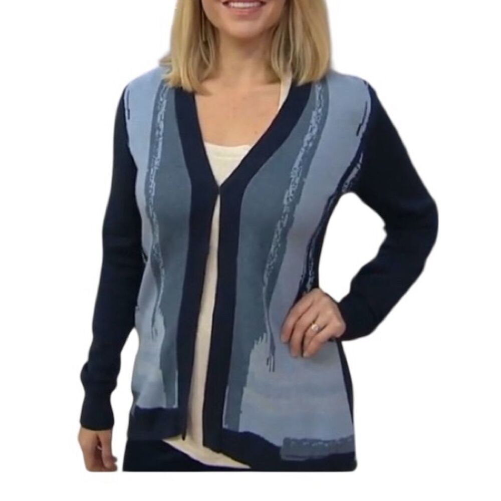 H by Halston Long Sleeve Jacquard Sweater Cardigan